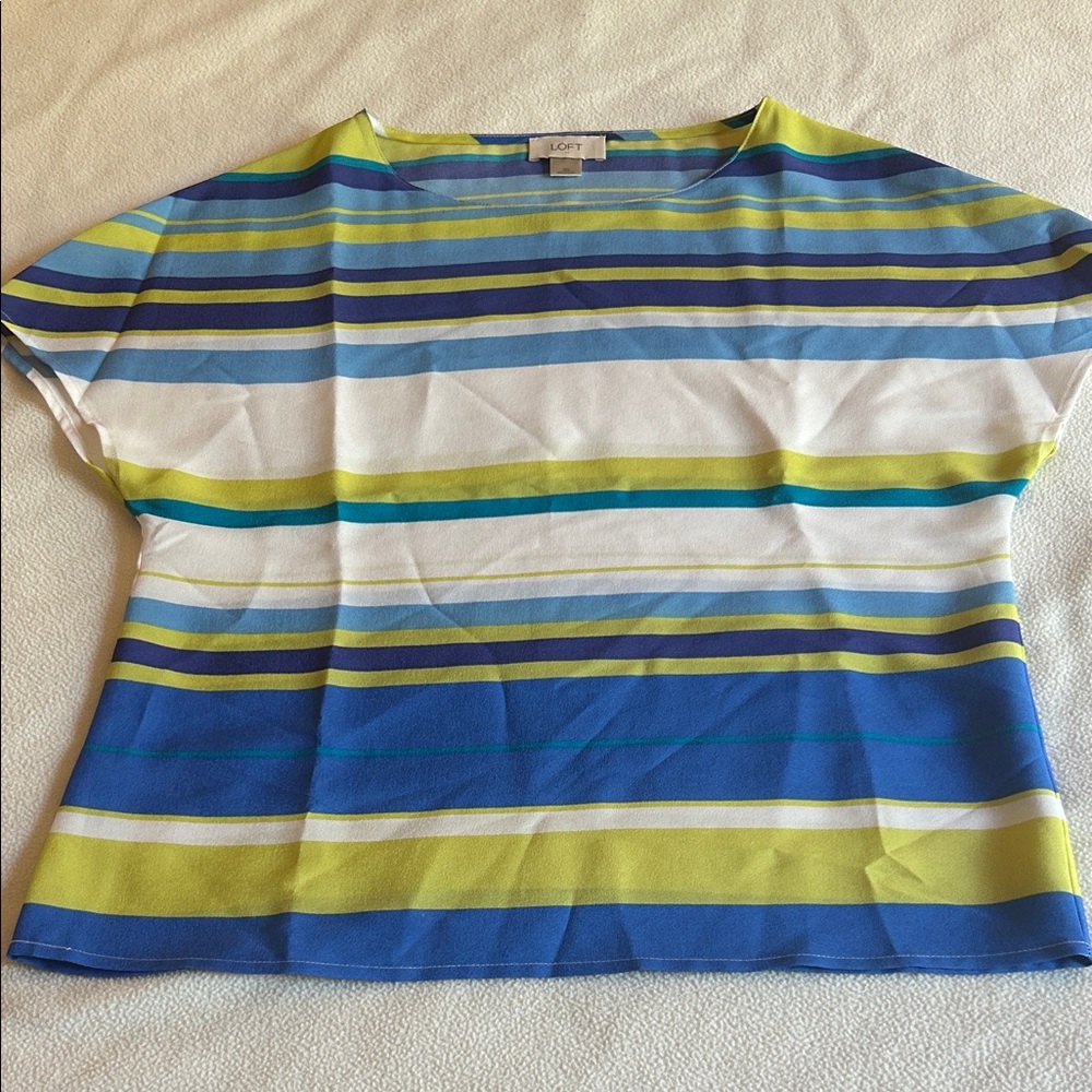 LOFT Blue and Green Striped Short Sleeve Tee